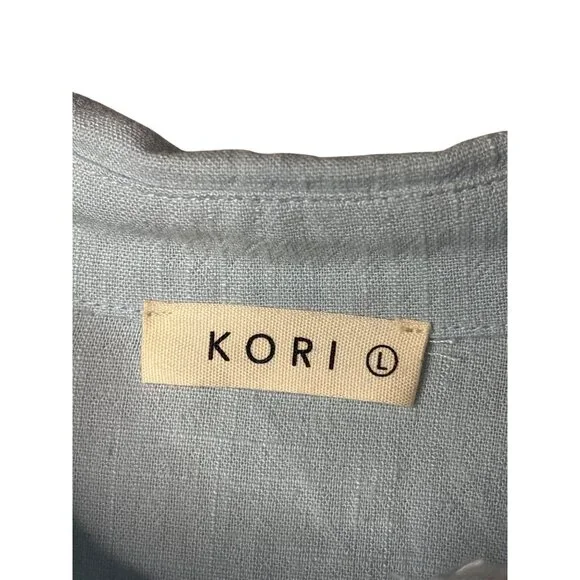 Kori Mini Shirt Dress Size L Shell Buttons 2 Pockets Elastic Waist Drawstring - Picture 3 of 4